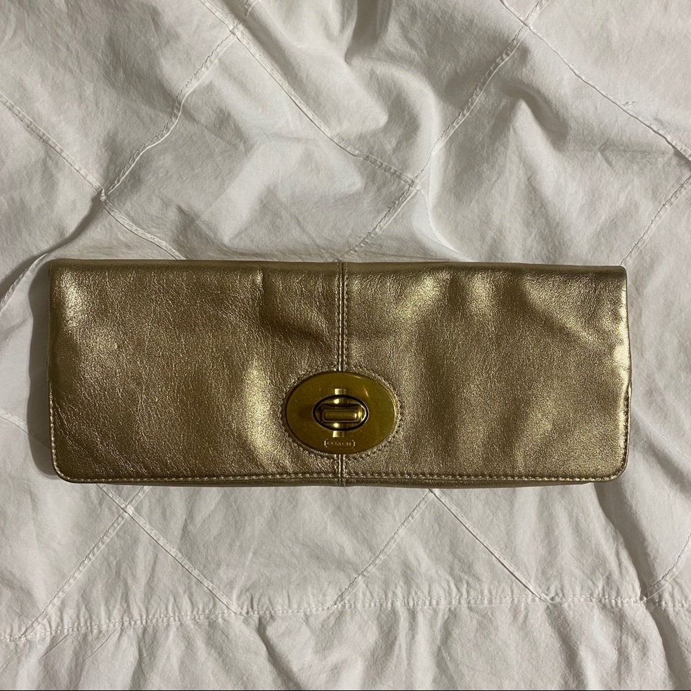 Coach Gold Lame Leather Clutch